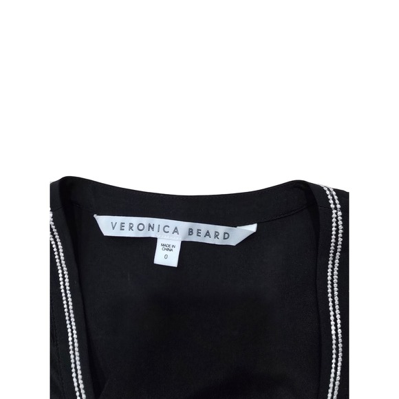 Veronica Beard Black Silk Embroidered Tie Neck Blouse Size 0 - Picture 5 of 10